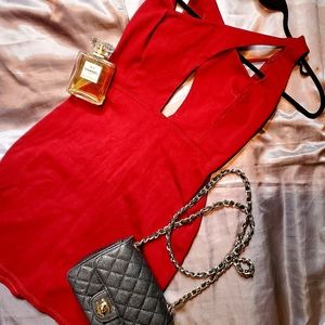 SOLEMIO Mini Dress in Burgundy size M with front and back open detail